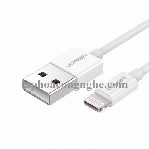 Ugreen 80313 50CM màu trắng cáp Lightning ra Usb 0.5M mạ nickel chống nhiễu có chíp MFI chính hãng US155 30080313